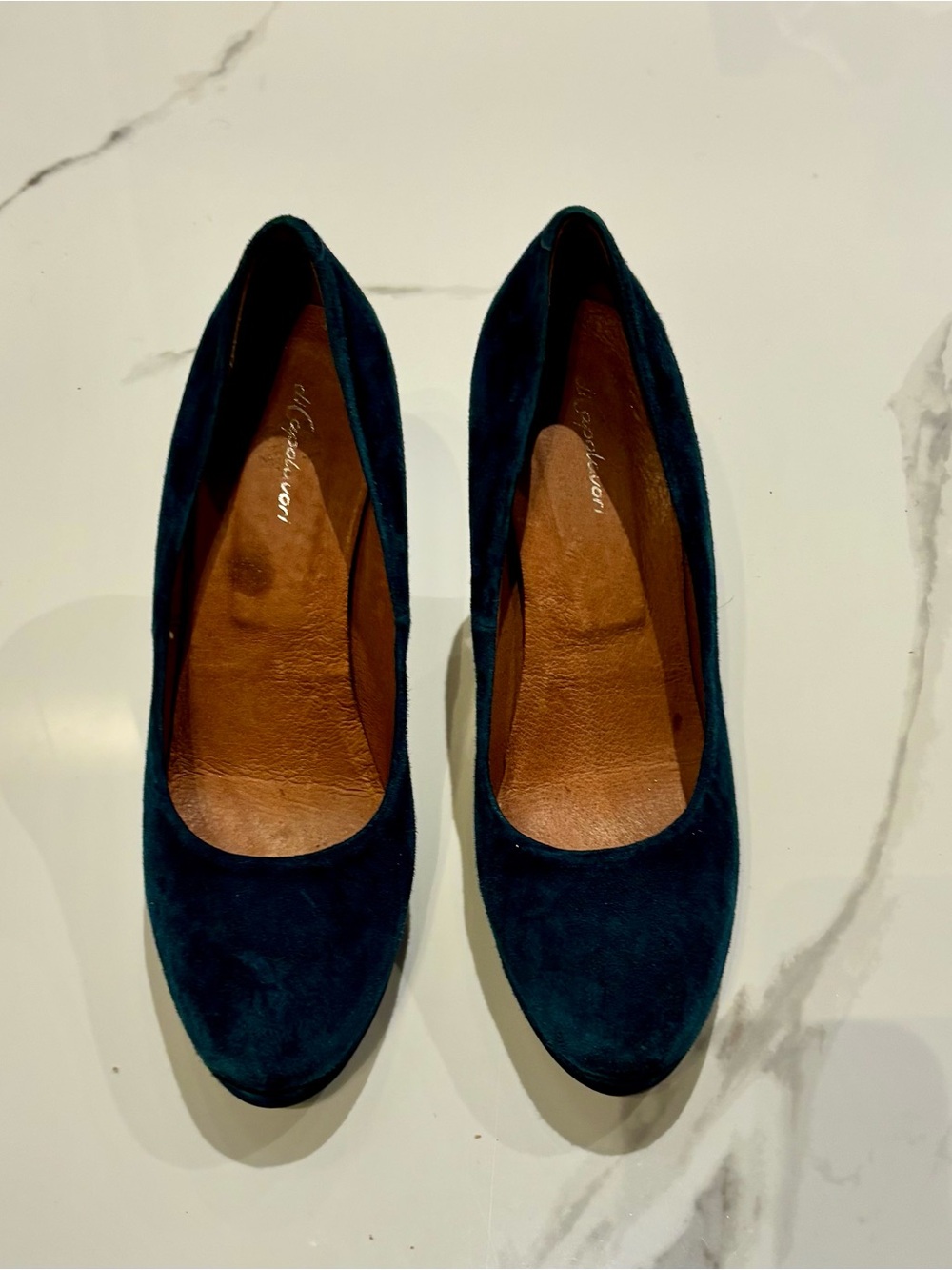 Women's Deep Teal Suede Round-Toe Heels